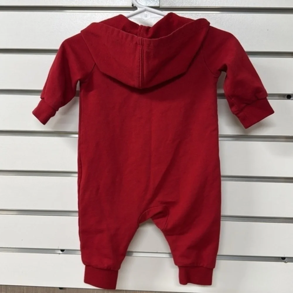 Air Jordan Nike red cotton‎ blend zip up hooded coverall size 0-3 months